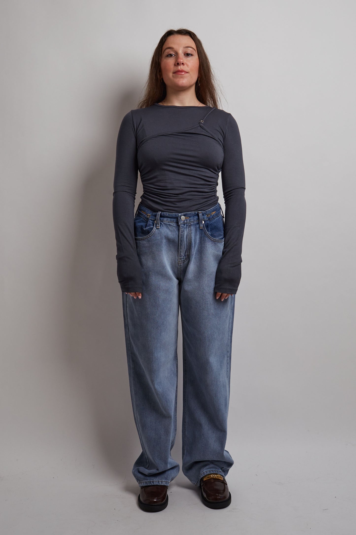 Charcoal Layered Top With Buckle