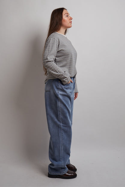 Contrasted Collar Striped Grey Shirt