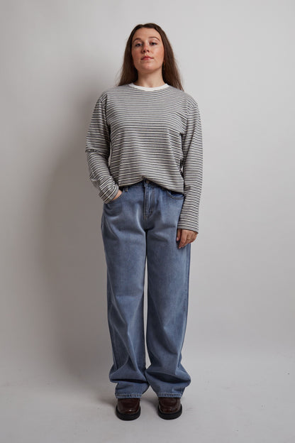 Contrasted Collar Striped Grey Shirt