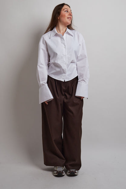 Brown Double Pleated Pinstripe Pants
