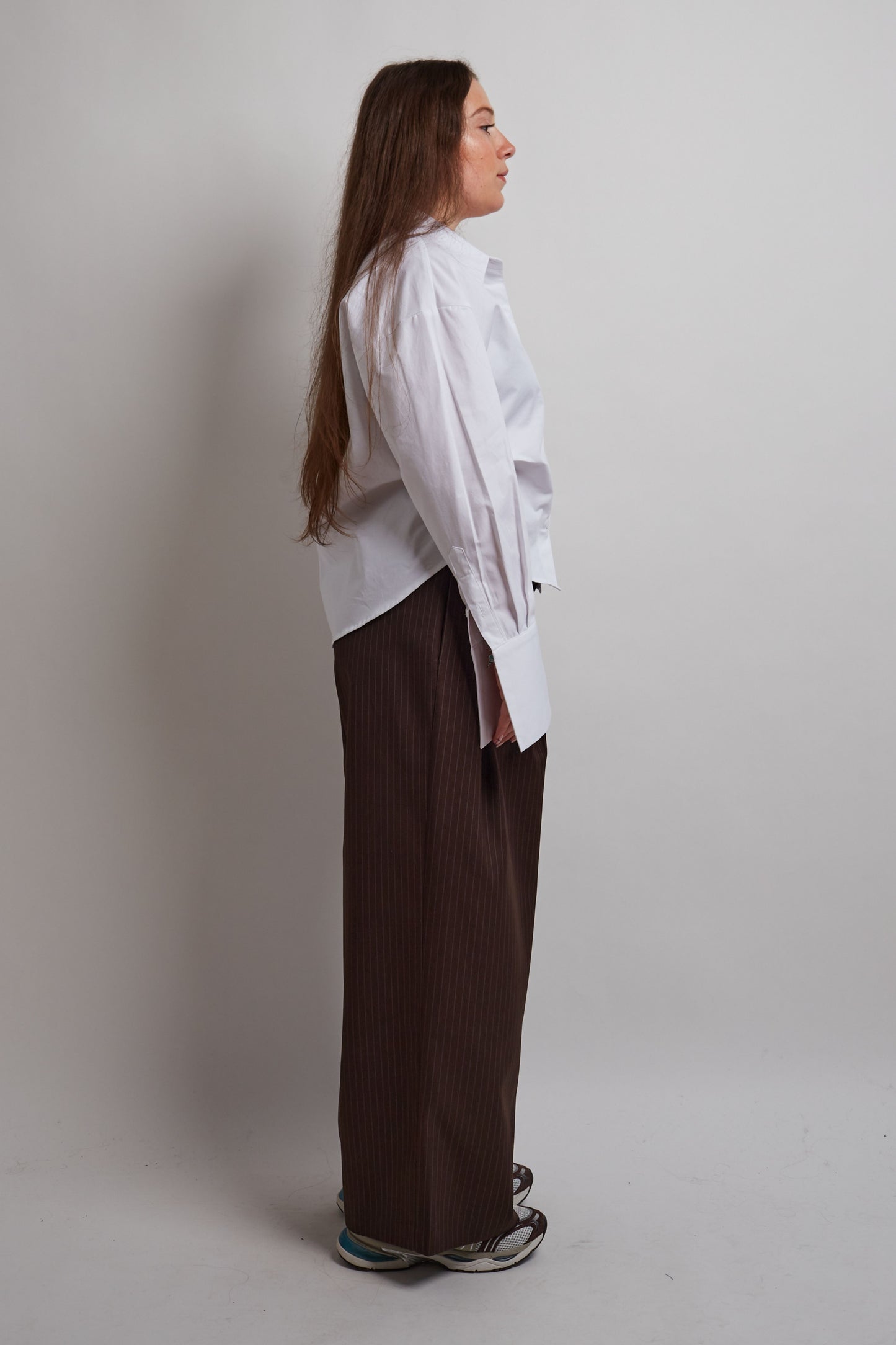 Brown Double Pleated Pinstripe Pants