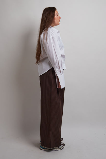Brown Double Pleated Pinstripe Pants