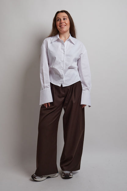 Brown Double Pleated Pinstripe Pants