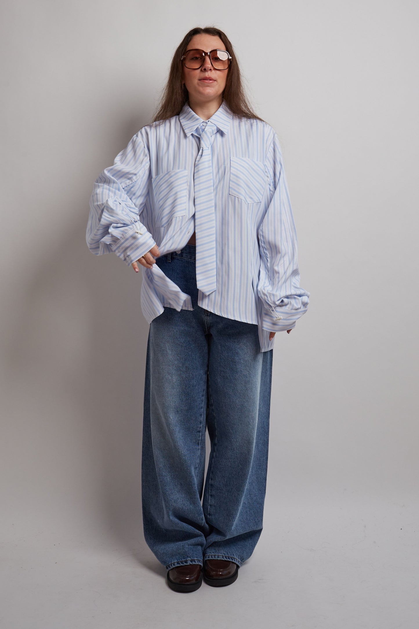 Blue Structured Striped Tie Shirt