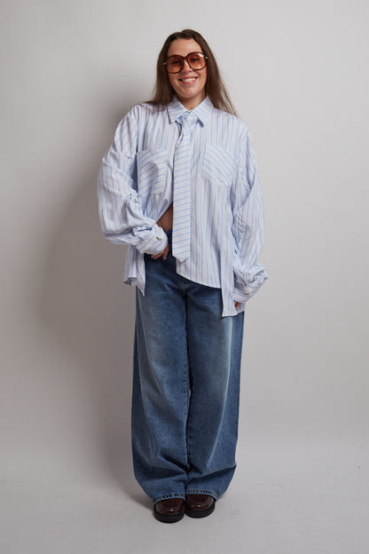 Blue Structured Striped Tie Shirt
