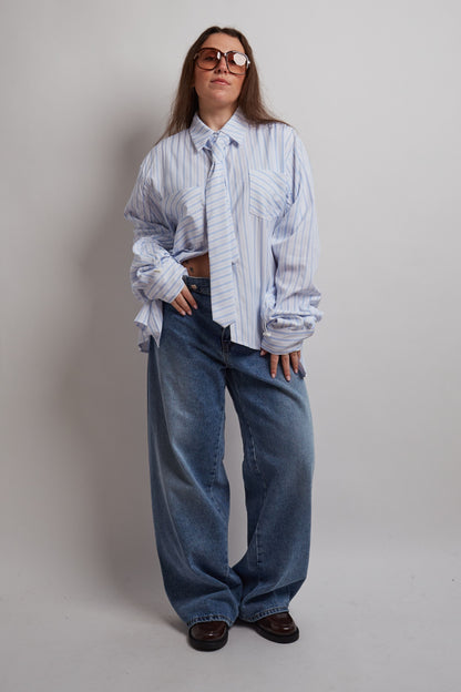 Blue Structured Striped Tie Shirt