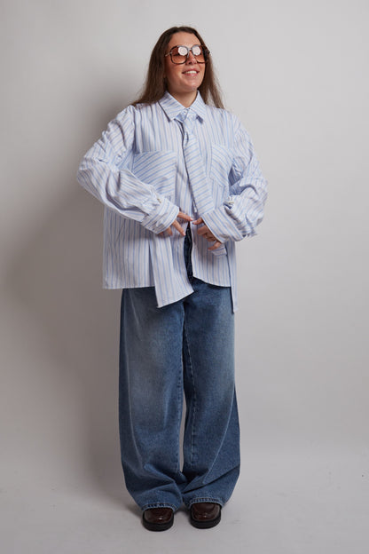 Blue Structured Striped Tie Shirt