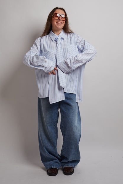 Blue Structured Striped Tie Shirt