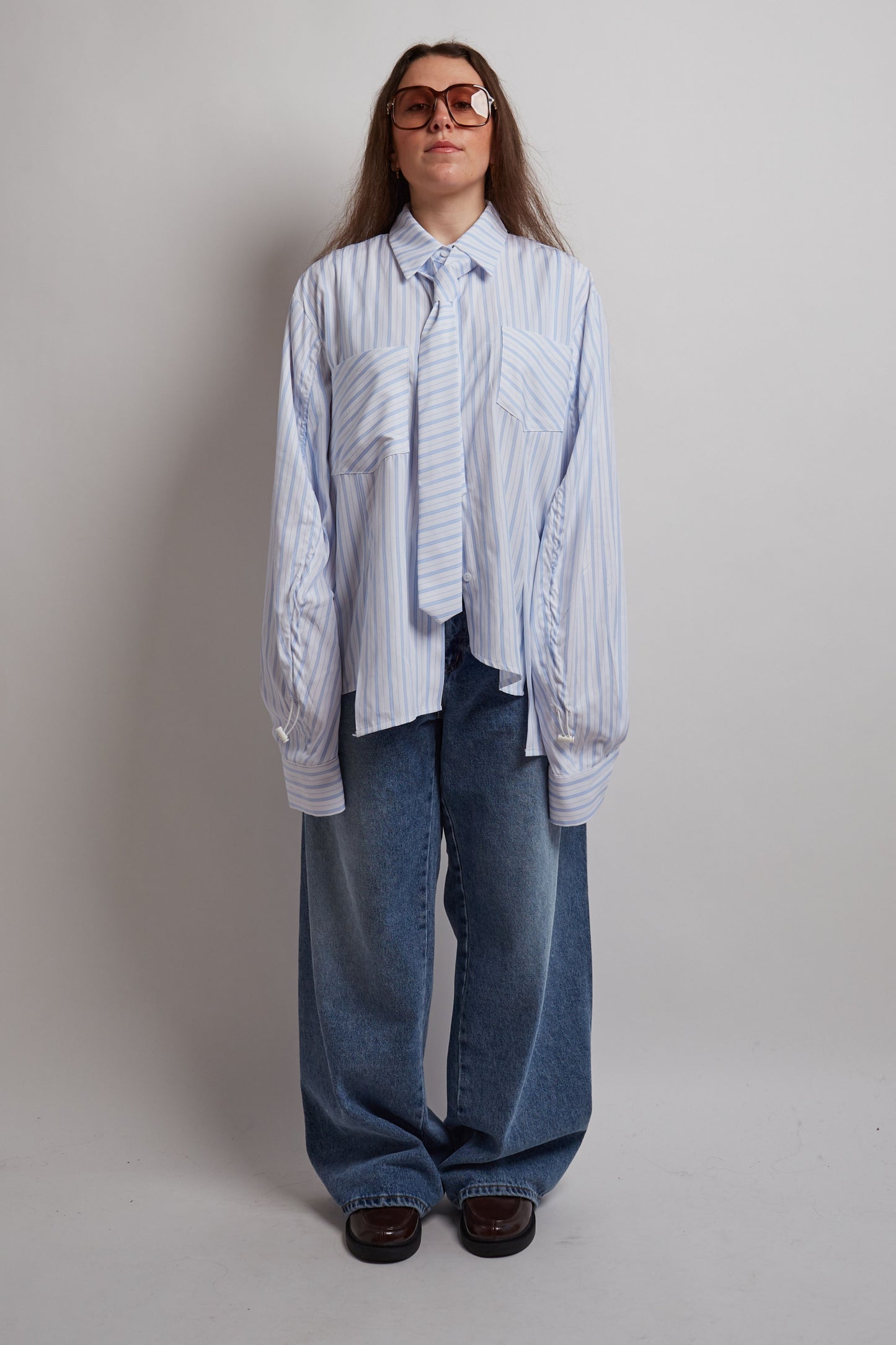 Blue Structured Striped Tie Shirt
