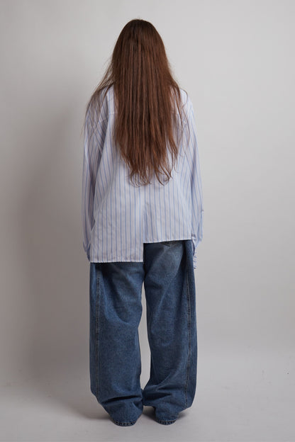 Blue Structured Striped Tie Shirt