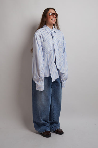 Blue Structured Striped Tie Shirt