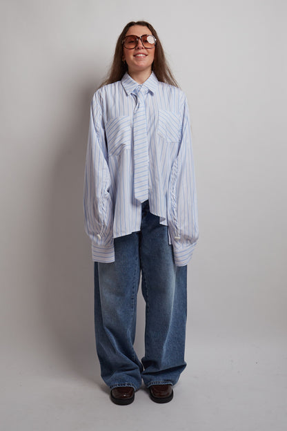 Blue Structured Striped Tie Shirt
