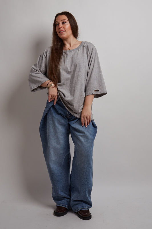 Grey Oversized Cut-Out Shirt