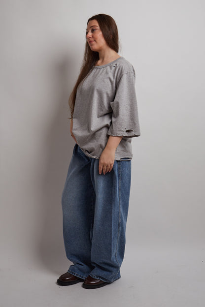 Grey Oversized Cut-Out Shirt