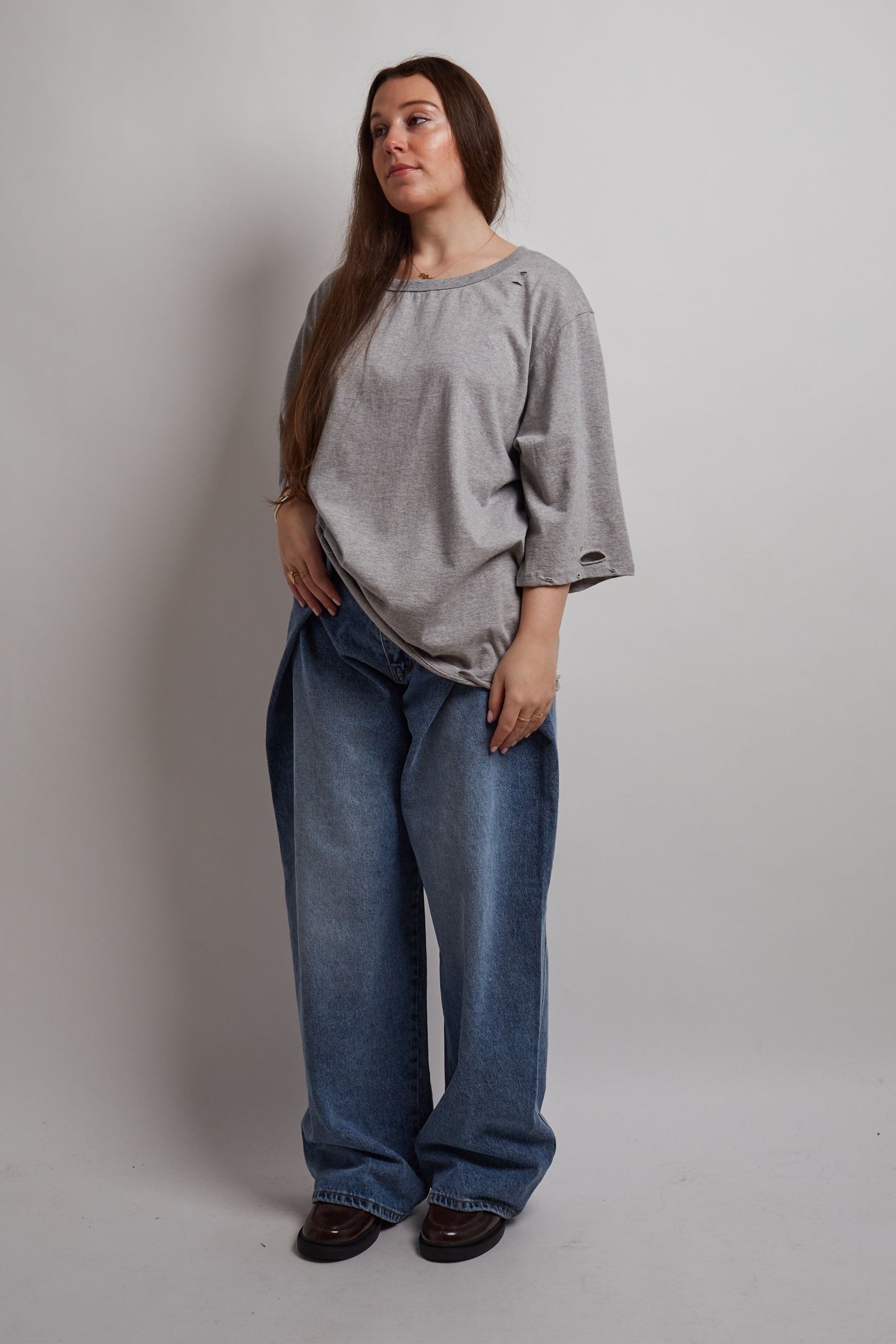 Grey Oversized Cut-Out Shirt