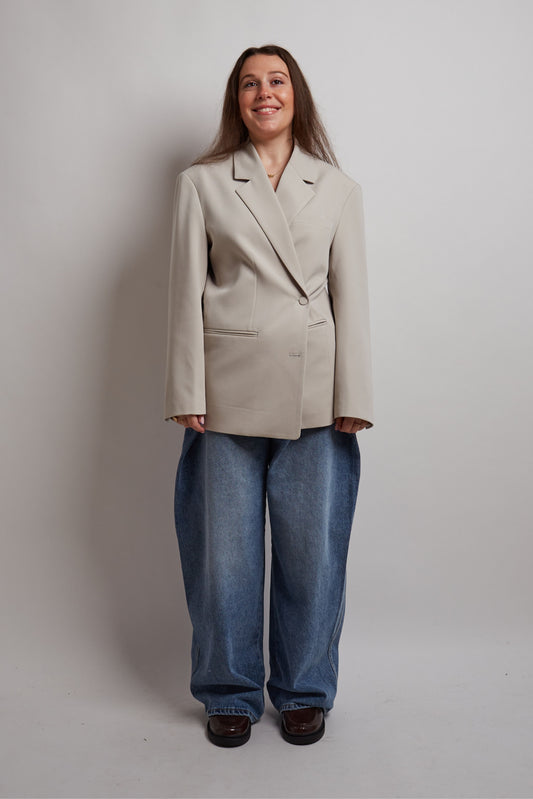 Beige Blazer With Button Detail