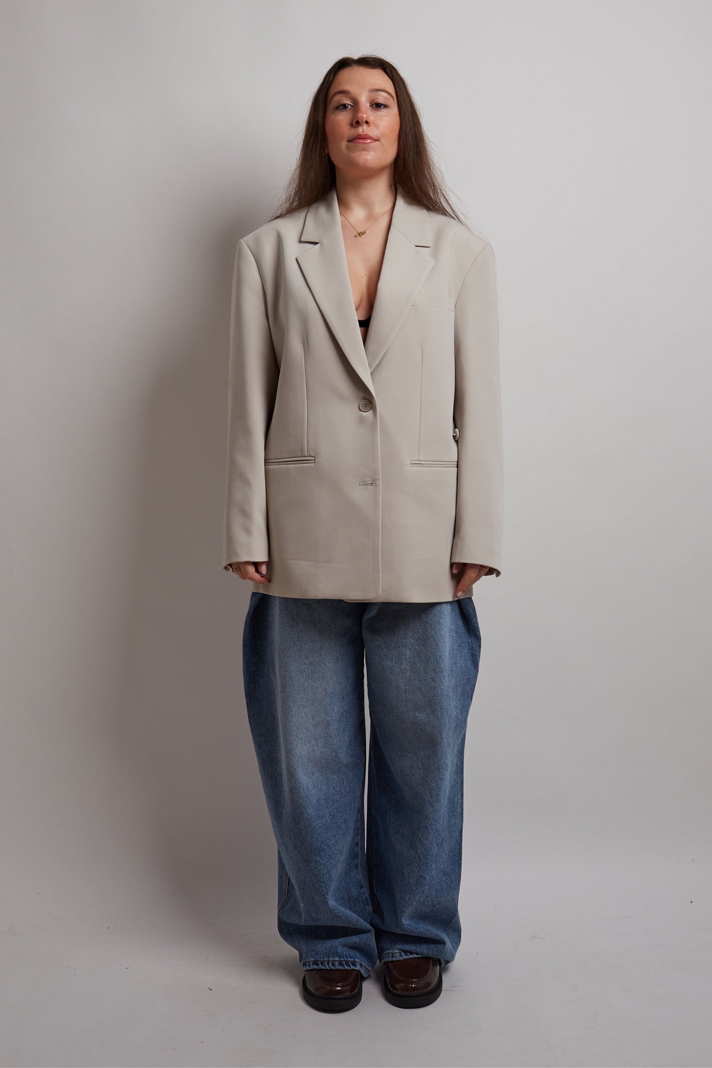 Beige Blazer With Button Detail