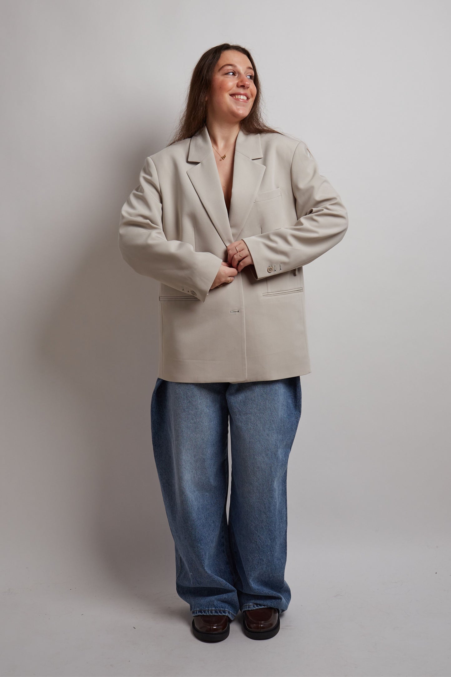 Beige Blazer With Button Detail