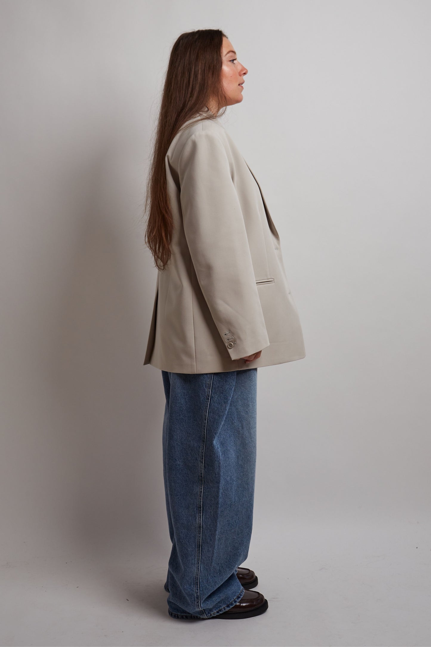 Beige Blazer With Button Detail