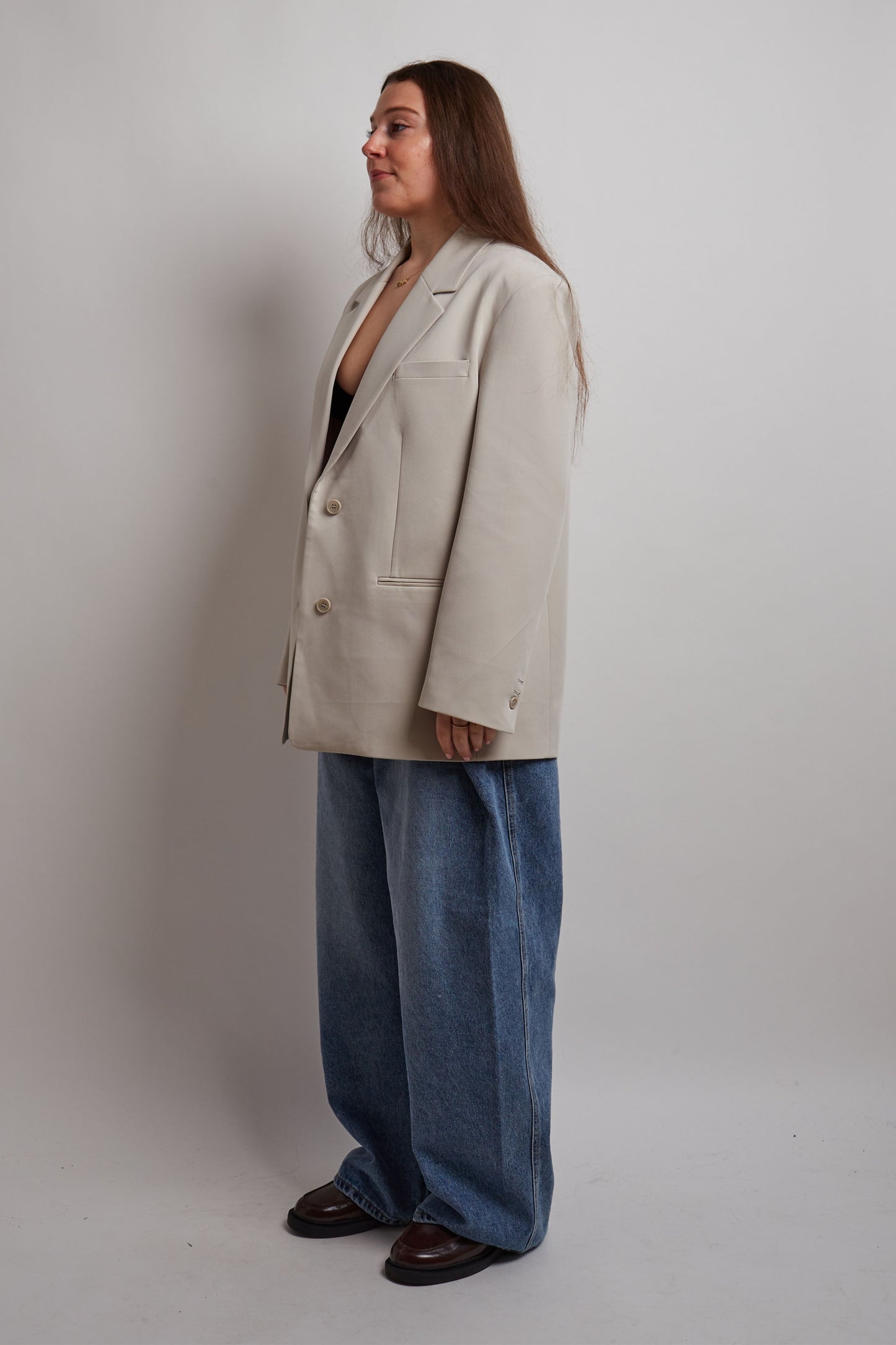 Beige Blazer With Button Detail