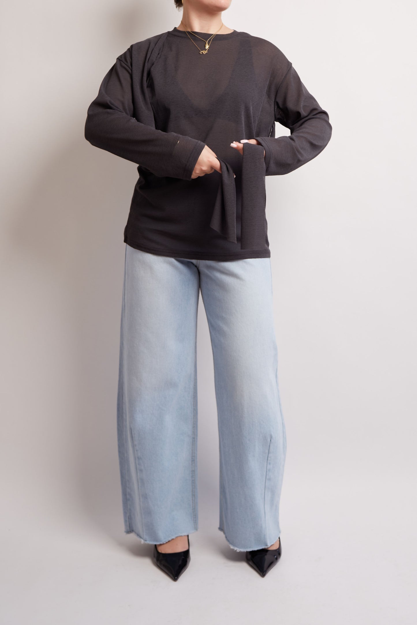Belted Transparant Charcoal Top