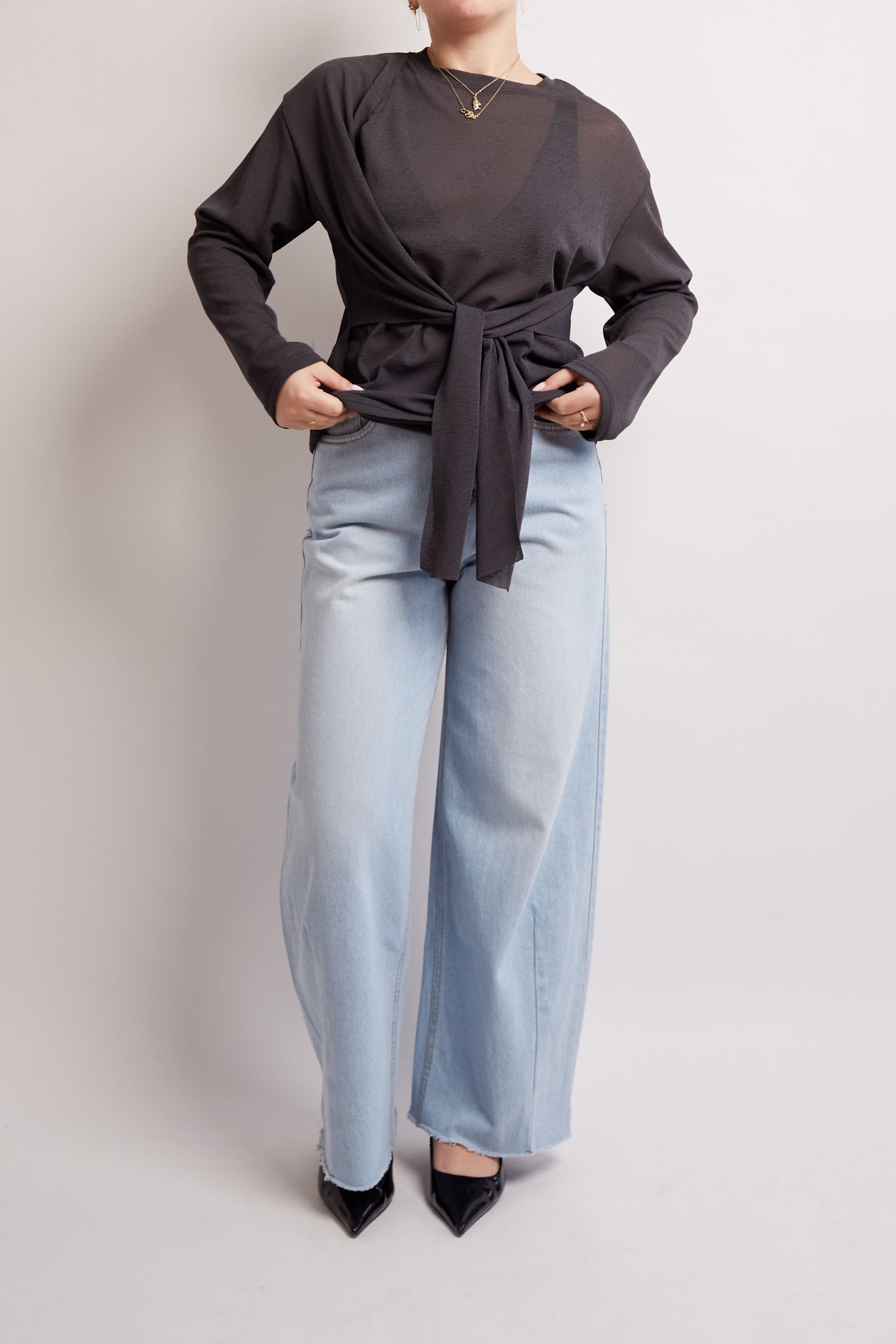 Belted Transparant Charcoal Top