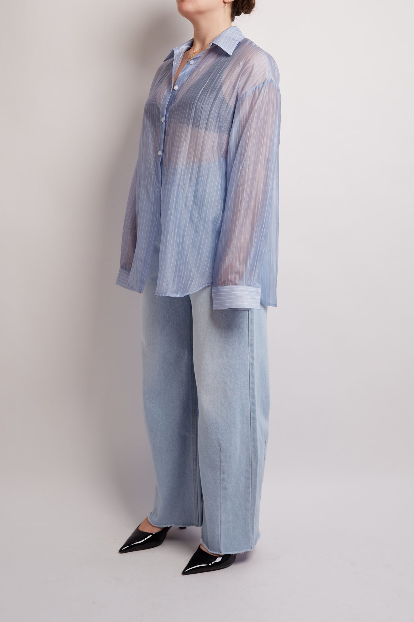 Blue Transparant Open Back Shirt