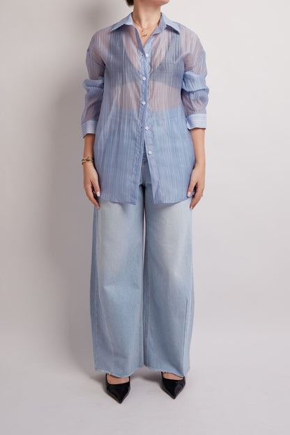 Blue Transparant Open Back Shirt