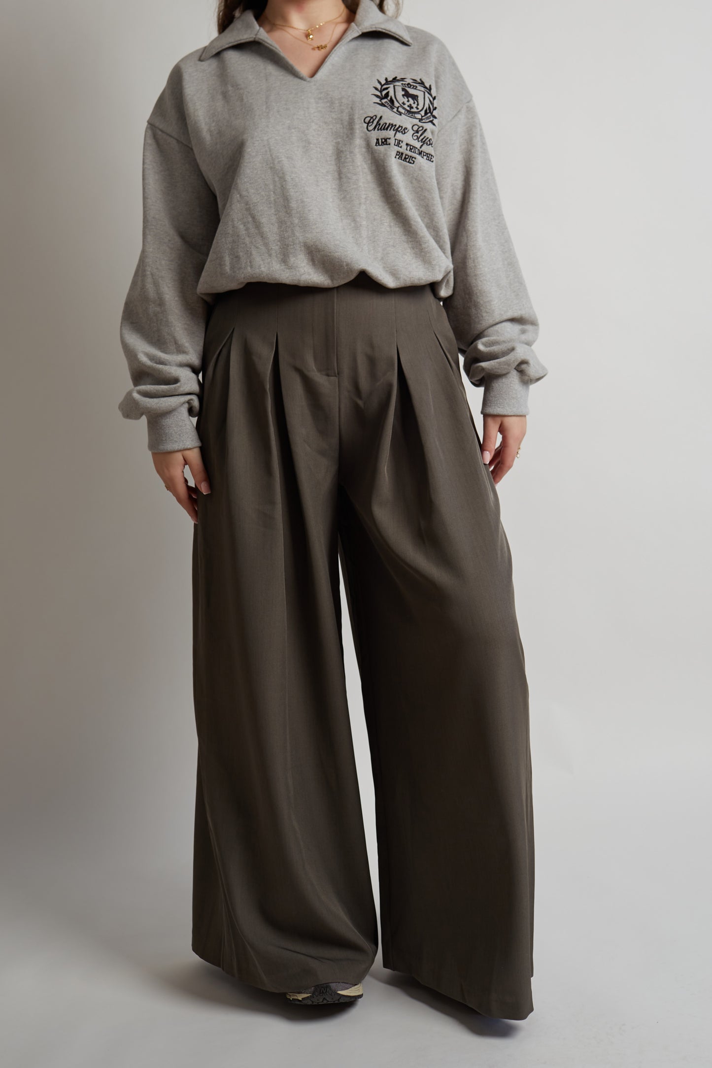 Wide Front Pleated Charcoal Pants