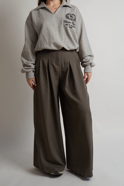 Wide Front Pleated Charcoal Pants