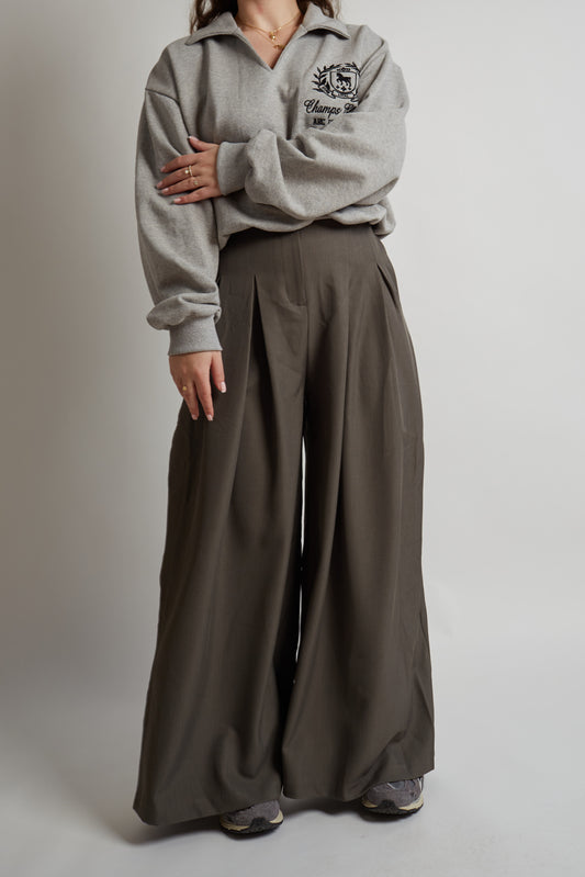 Wide Front Pleated Charcoal Pants