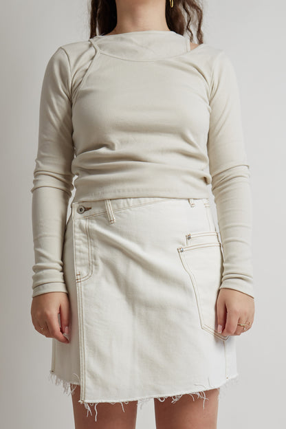 Criss Cross White Denim Skirt