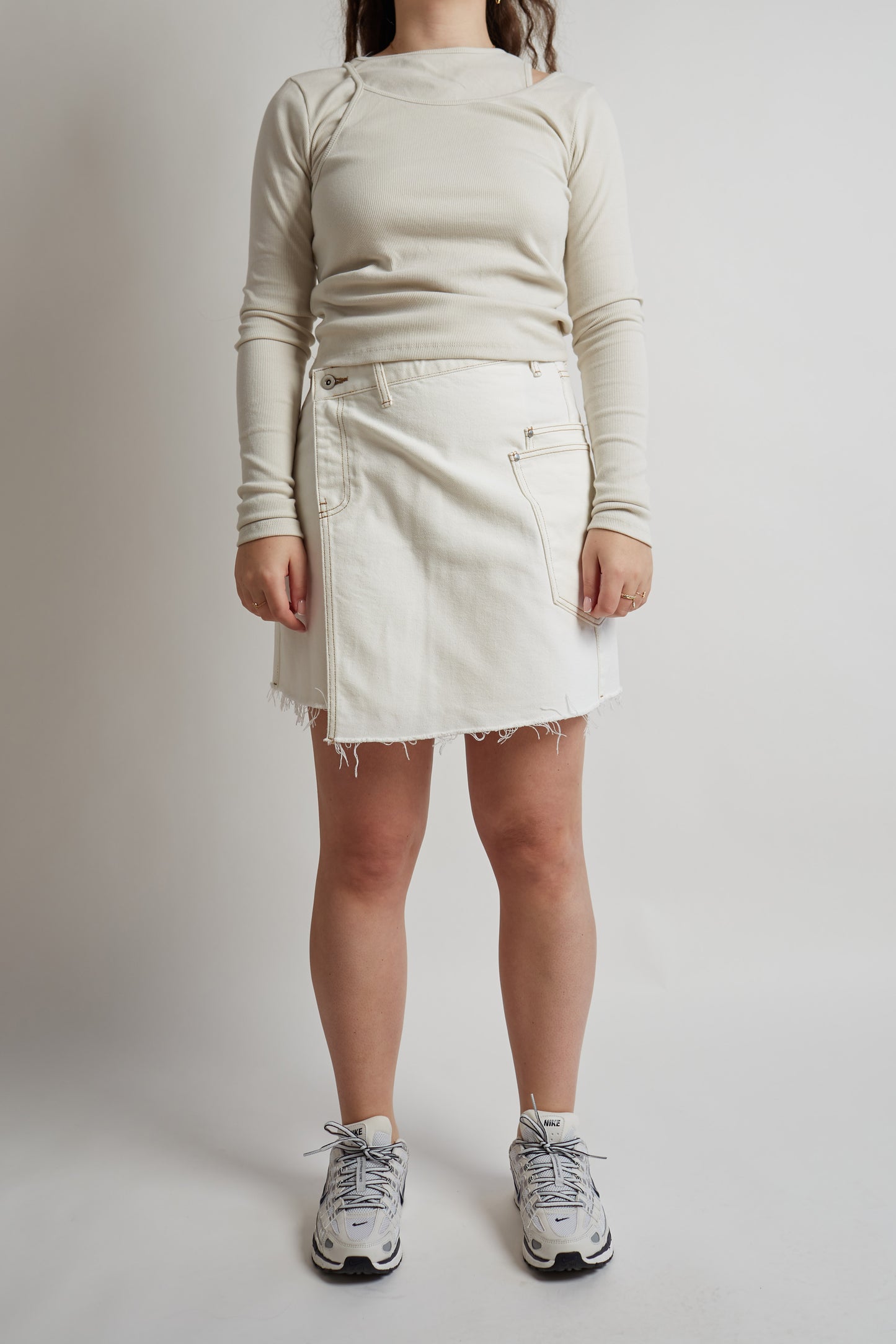 Criss Cross White Denim Skirt