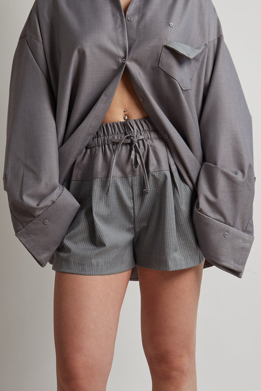 Stripe Panel Drawstring Grey Shorts