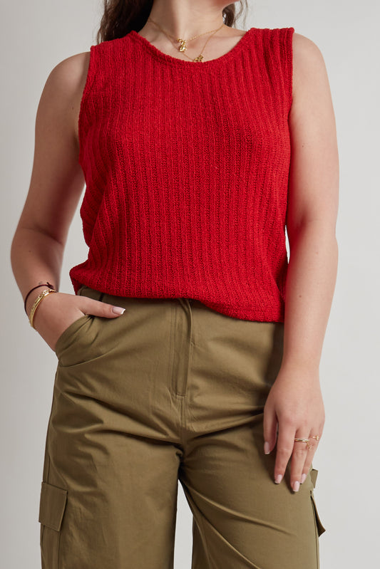 Red Sleeveless Knit Top