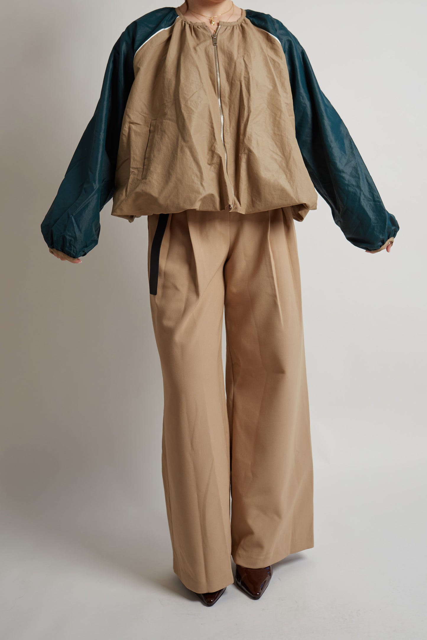 Cropped Dark Beige And Green Jacket