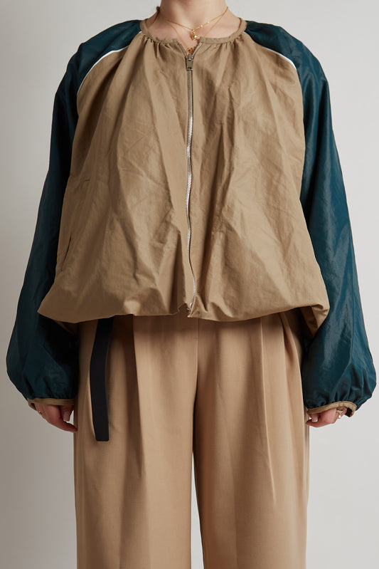 Cropped Dark Beige And Green Jacket
