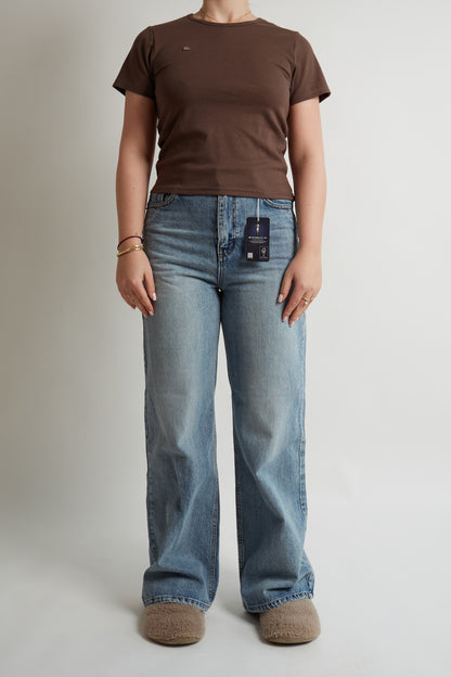 Cropped T-shirt In Brown And White