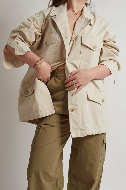 Oversized Cream Military Jacket