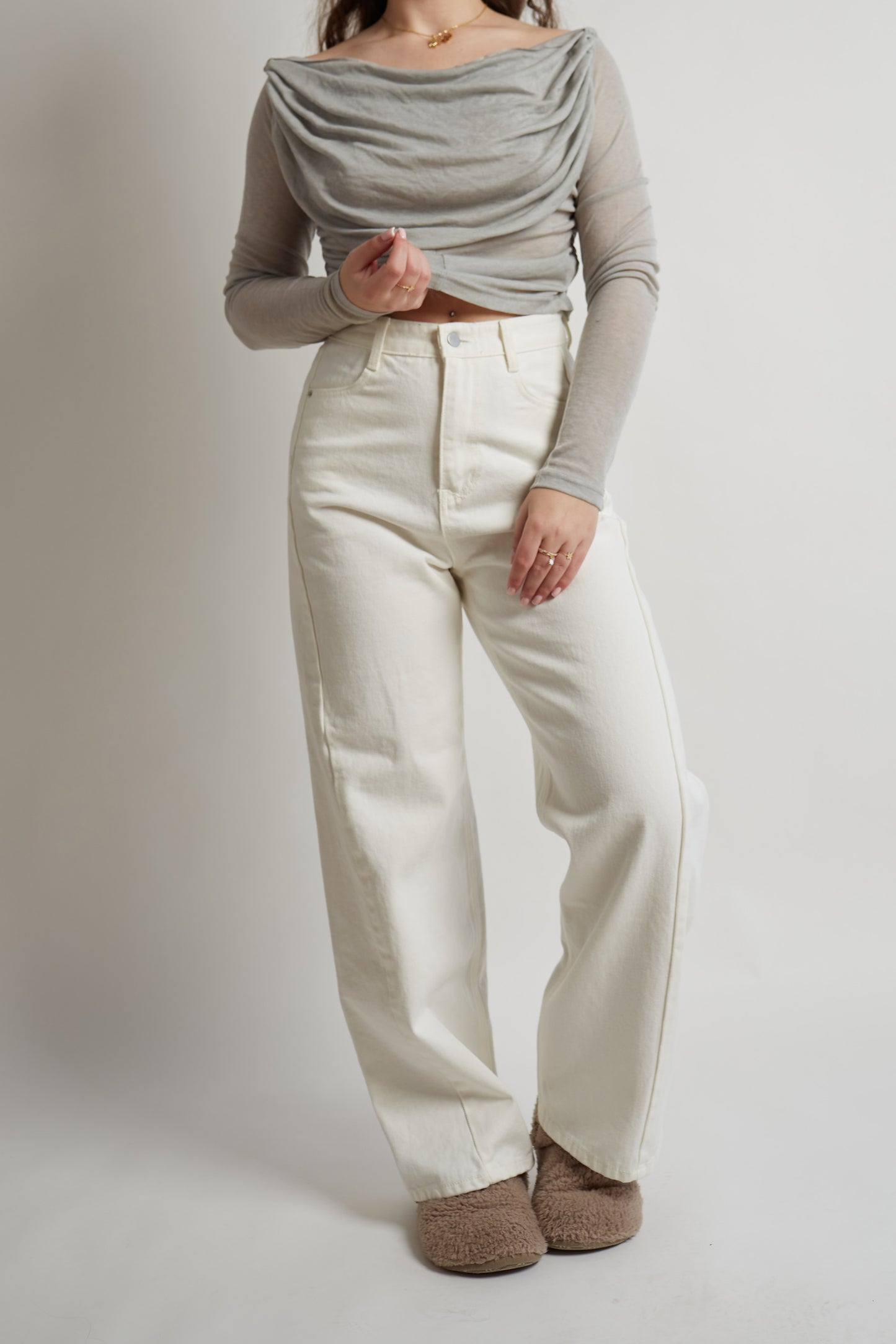 Cropped Semi-Transparant Grey Draped Top