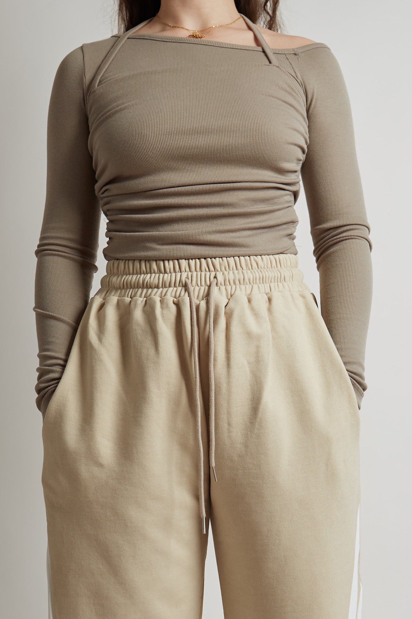 Beige Layered Cut-Out Top