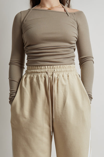 Beige Layered Cut-Out Top