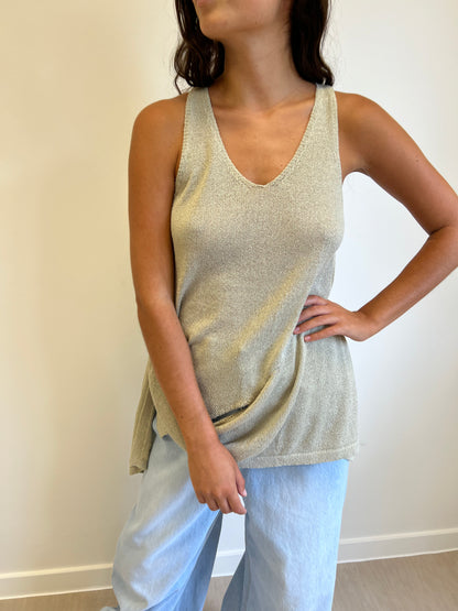 Beige Belted Knit Top