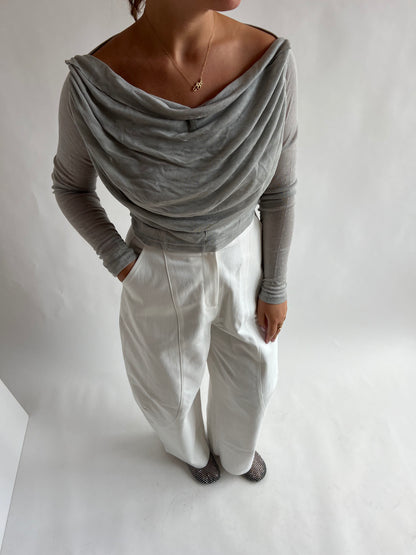 Cropped Semi-Transparant Grey Draped Top