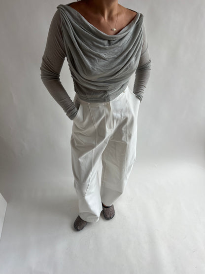 Cropped Semi-Transparant Grey Draped Top