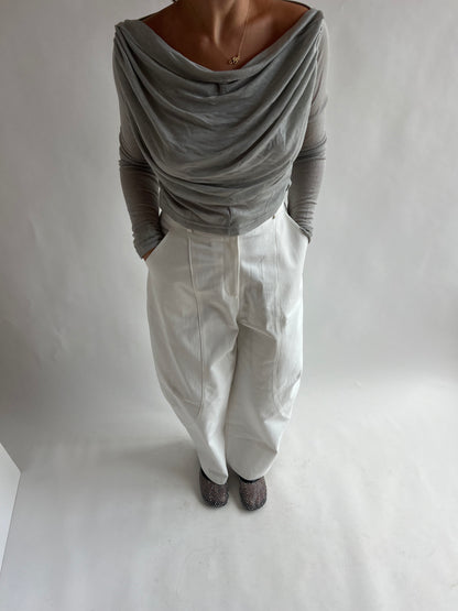 Cropped Semi-Transparant Grey Draped Top