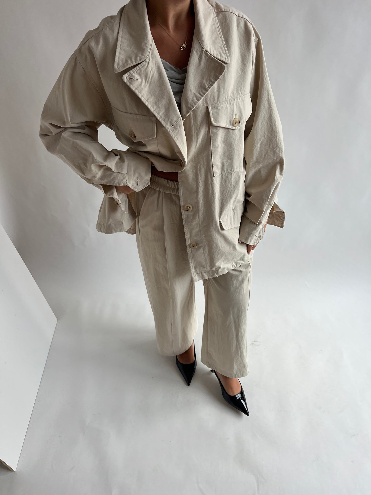 Oversized Cream Military Jacket