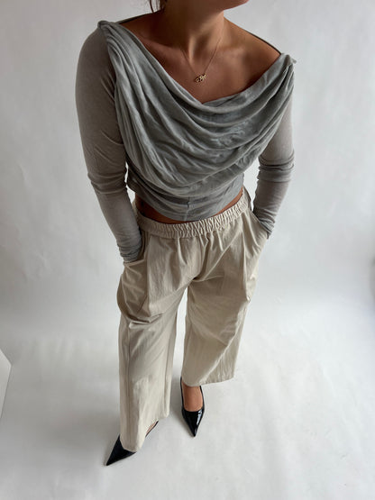 Cropped Semi-Transparant Grey Draped Top