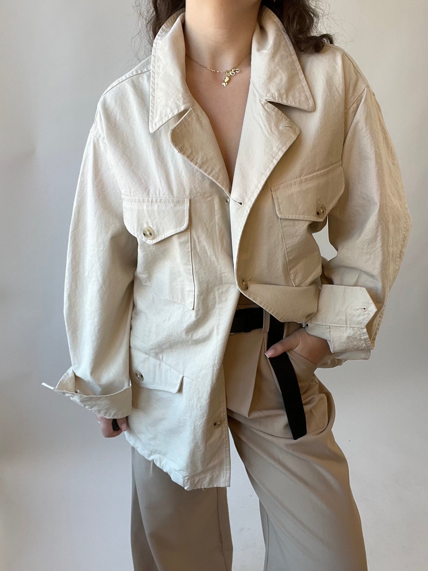 Oversized Cream Military Jacket