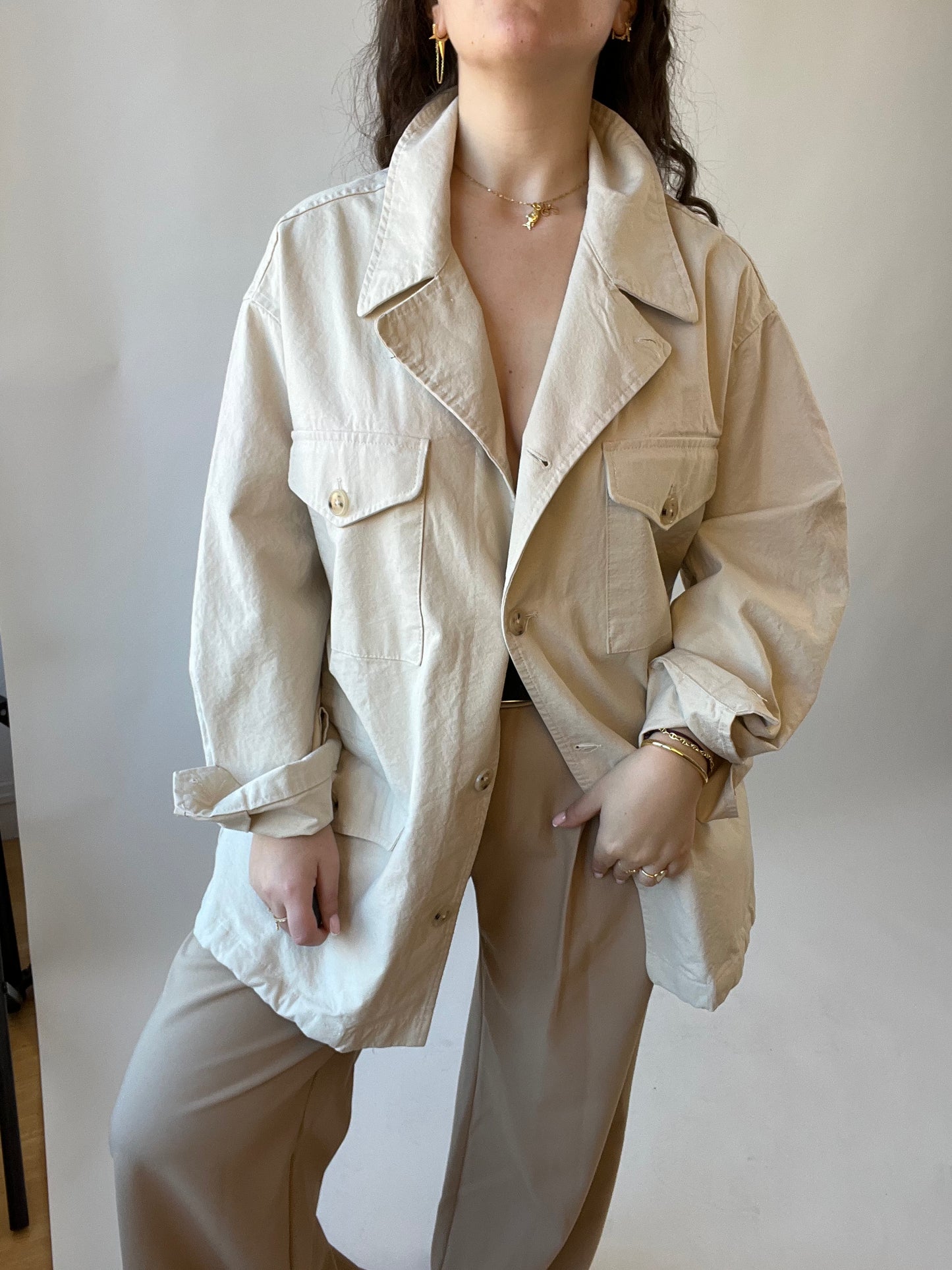 Oversized Cream Military Jacket